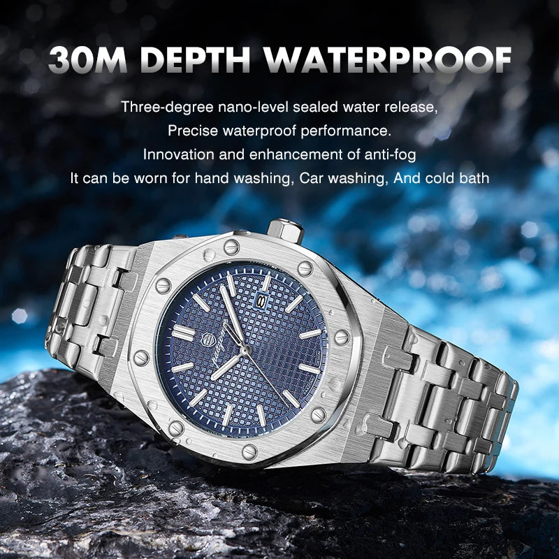 PAAZOMU Luxury  Man watch Sport Men Watches Waterproof Luminous Date Week Stainless Steel