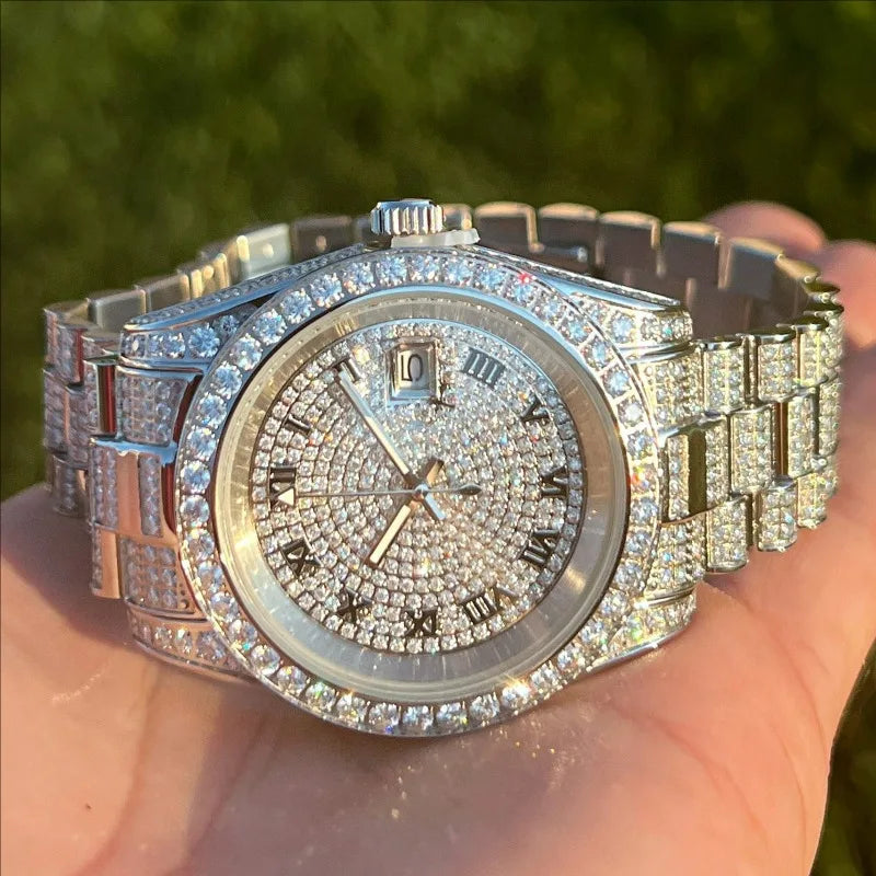 Luxury Shiny Diamond Watch for Women Men Gold Silver Quartz Watches Male CRhinestone Wristwatch Gifts