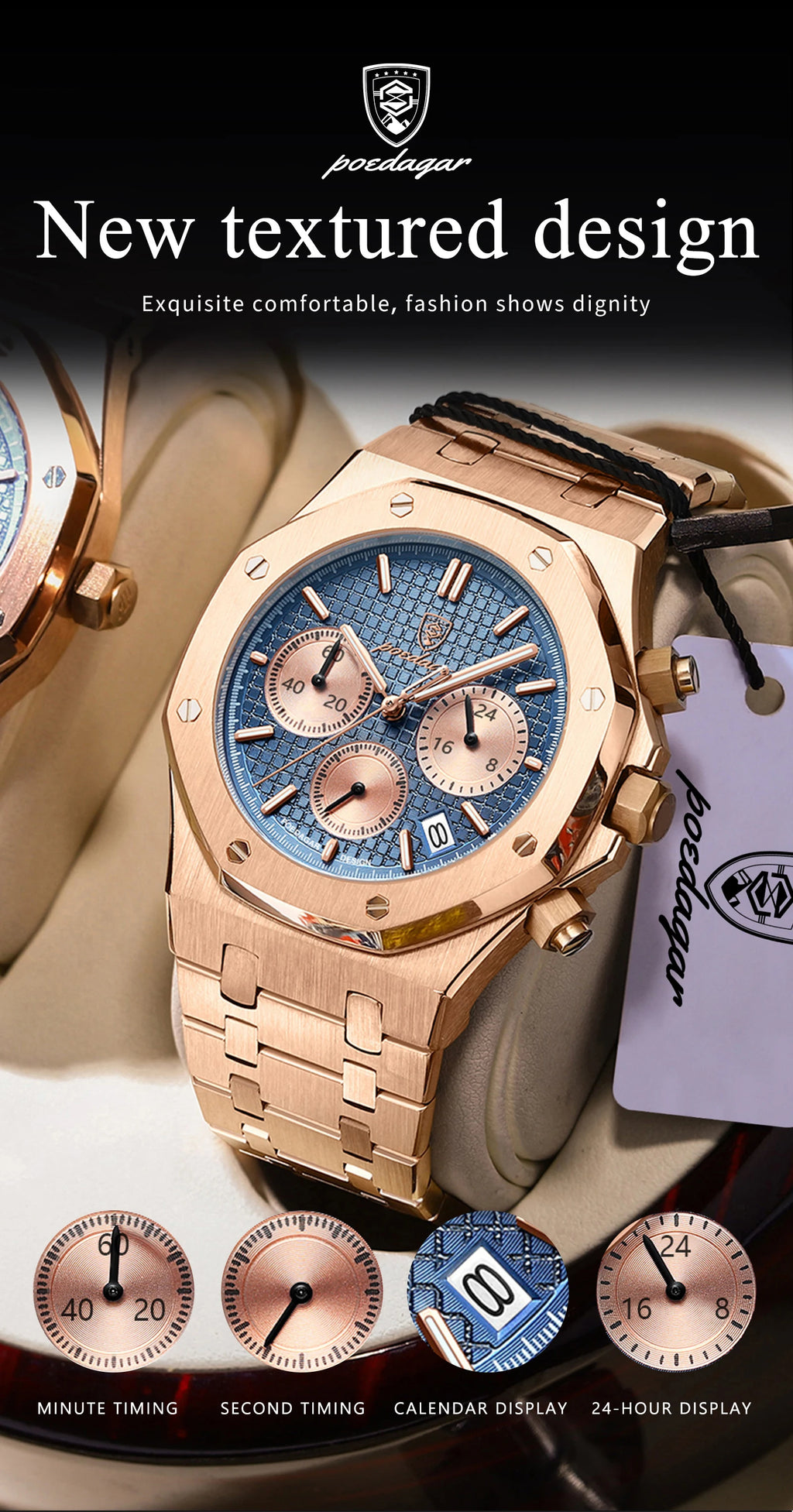 POEDAGAR Luxury Men's Watches Stainless Steel Date Chronograph Watch Waterproof Luminous Military Quartz Watche