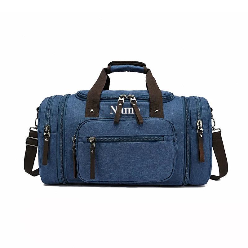 Personalized Custom  Canvas Duffle Bag Men's Monogrammed Overnight Weekender Expandable Gym Bag