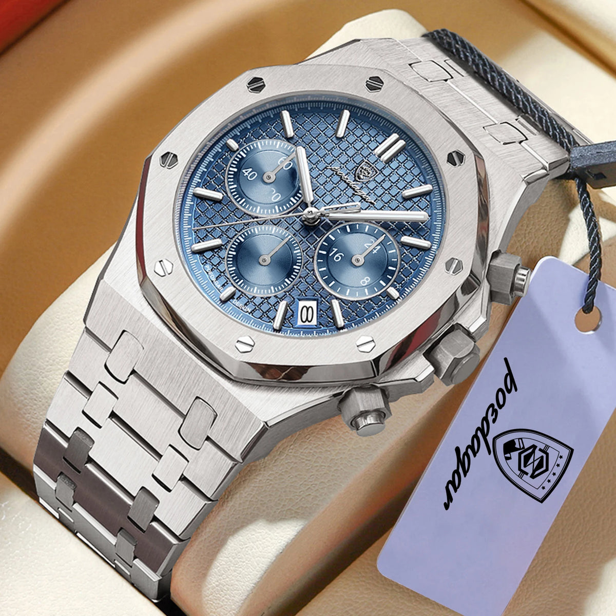 POEDAGAR Luxury Men's Watches Stainless Steel Date Chronograph Watch Waterproof Luminous Military Quartz Watche