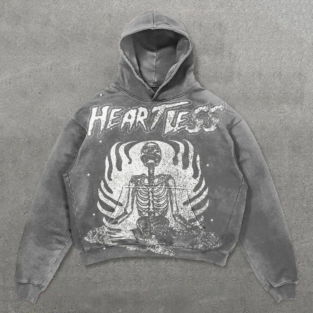 Outerwear Harajuku Fashion Retro Skull Print Hoodie Streetwear Hooded for Men's and Women's