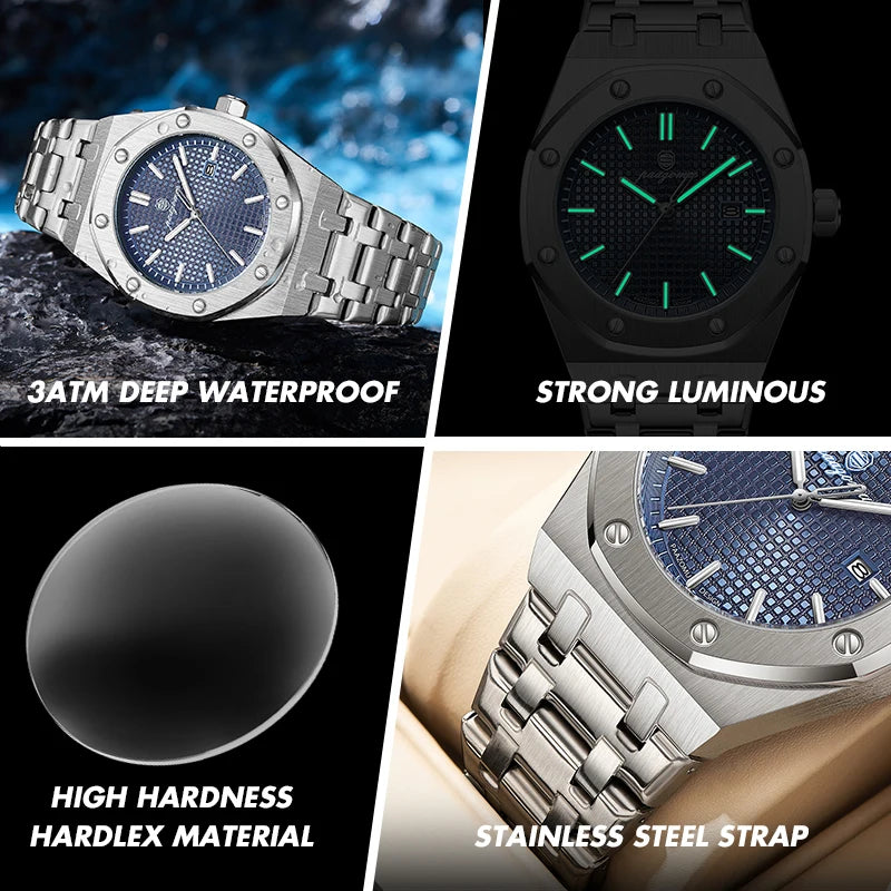 PAAZOMU Luxury  Man watch Sport Men Watches Waterproof Luminous Date Week Stainless Steel