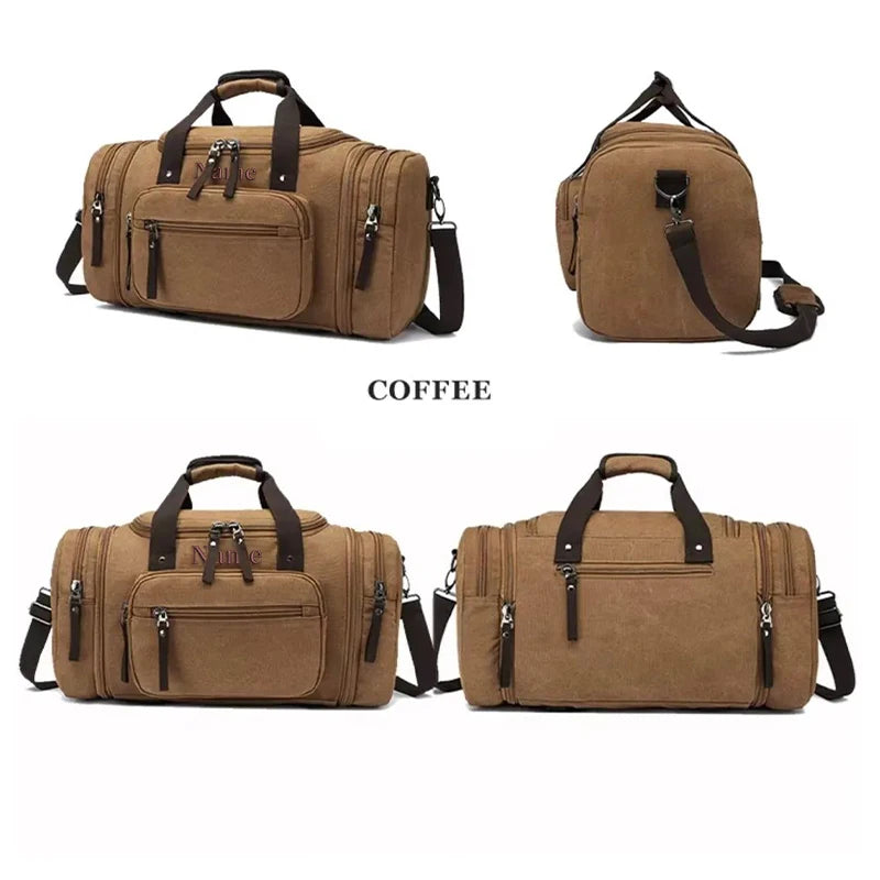 Personalized Custom  Canvas Duffle Bag Men's Monogrammed Overnight Weekender Expandable Gym Bag