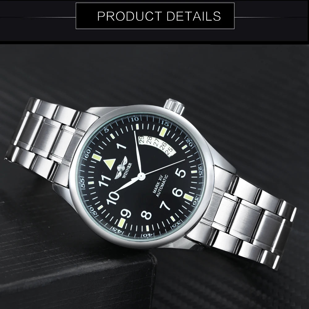 WINNER Business Automatic Watch for Men  Black Dial Fashion Leather Strap Luxury Brand Mechanical Watches