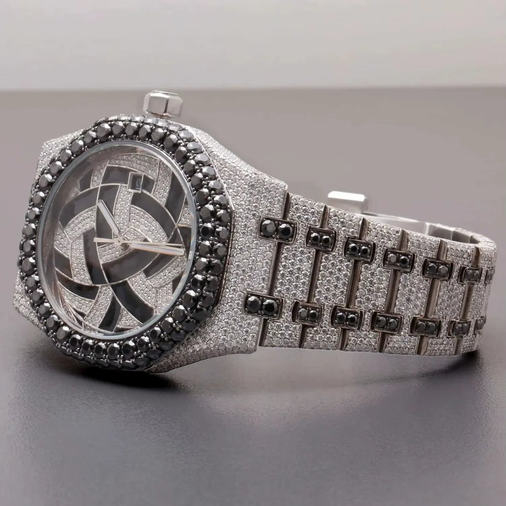 Luxury Moissanite Analog Watch Quartz 20mm Band Sapphire Crystal Iced Out Diamond Studded Stainless Steel Bracelet for Men