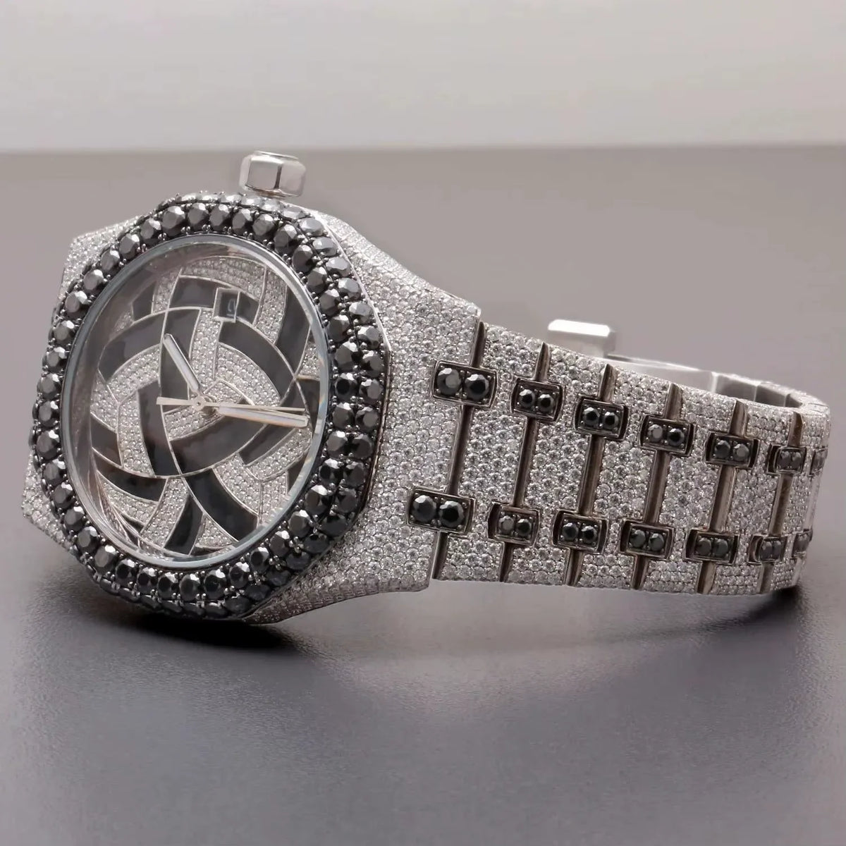 Luxury Moissanite Analog Watch Quartz 20mm Band Sapphire Crystal Iced Out Diamond Studded Stainless Steel Bracelet for Men