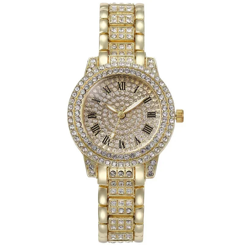 Luxury Shiny Diamond Watch for Women Men Gold Silver Quartz Watches Male CRhinestone Wristwatch Gifts