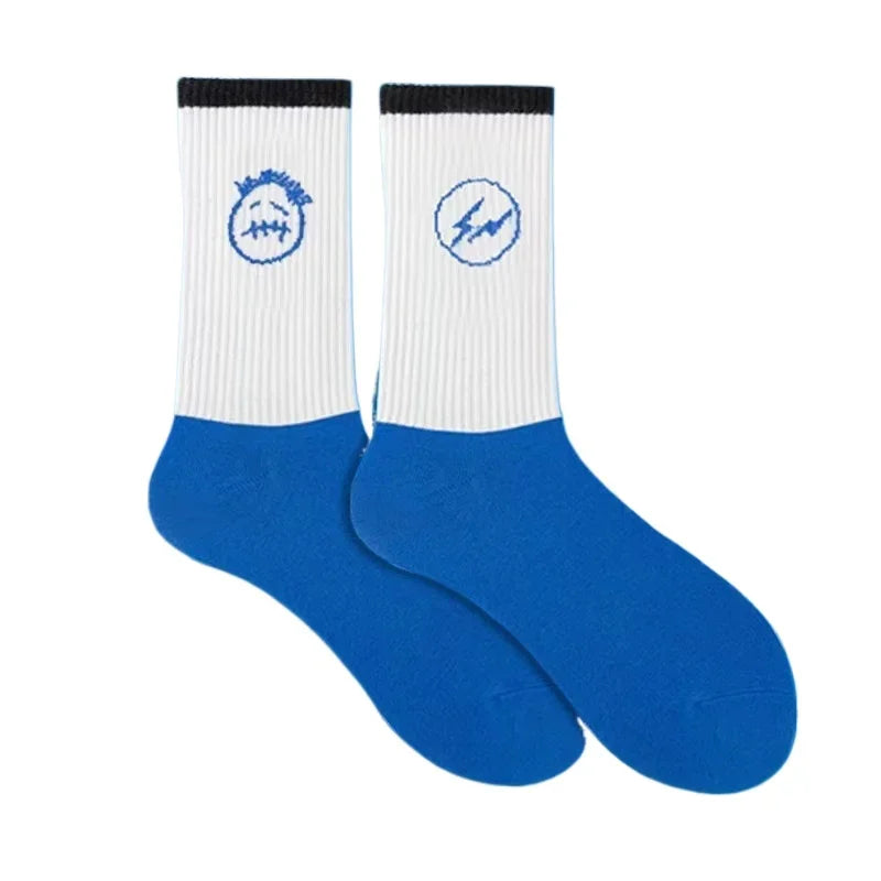 Blue White Lightning Mens Mid Calf Socks