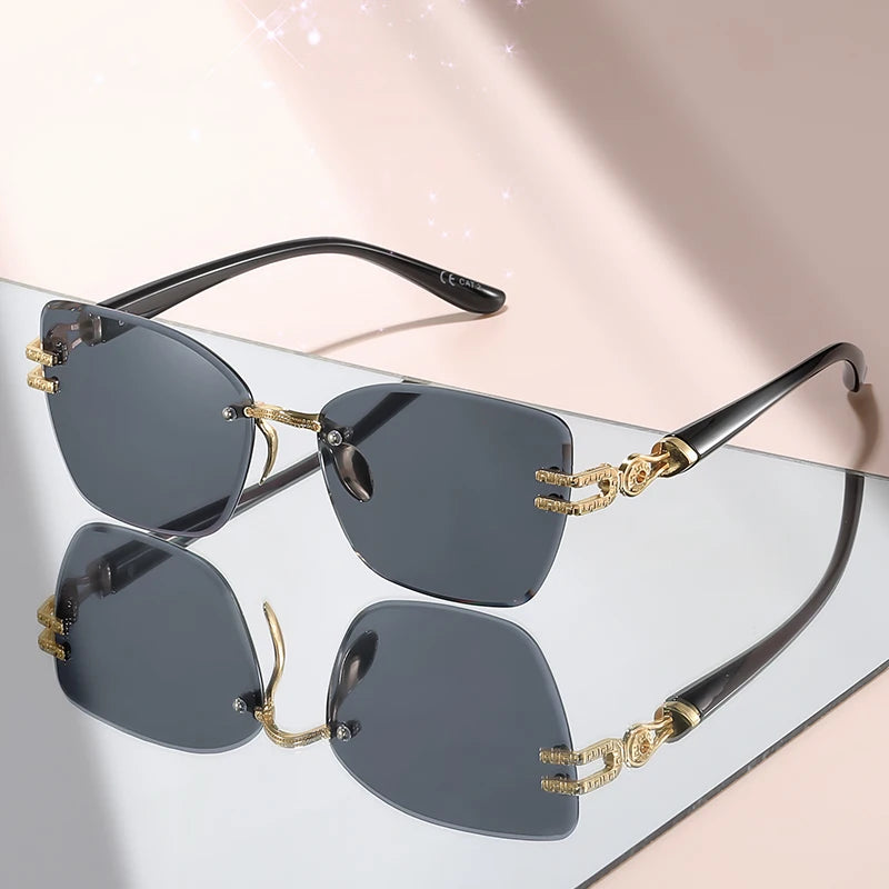Unisex Rimless Square Sunglasses – Black Lenses
