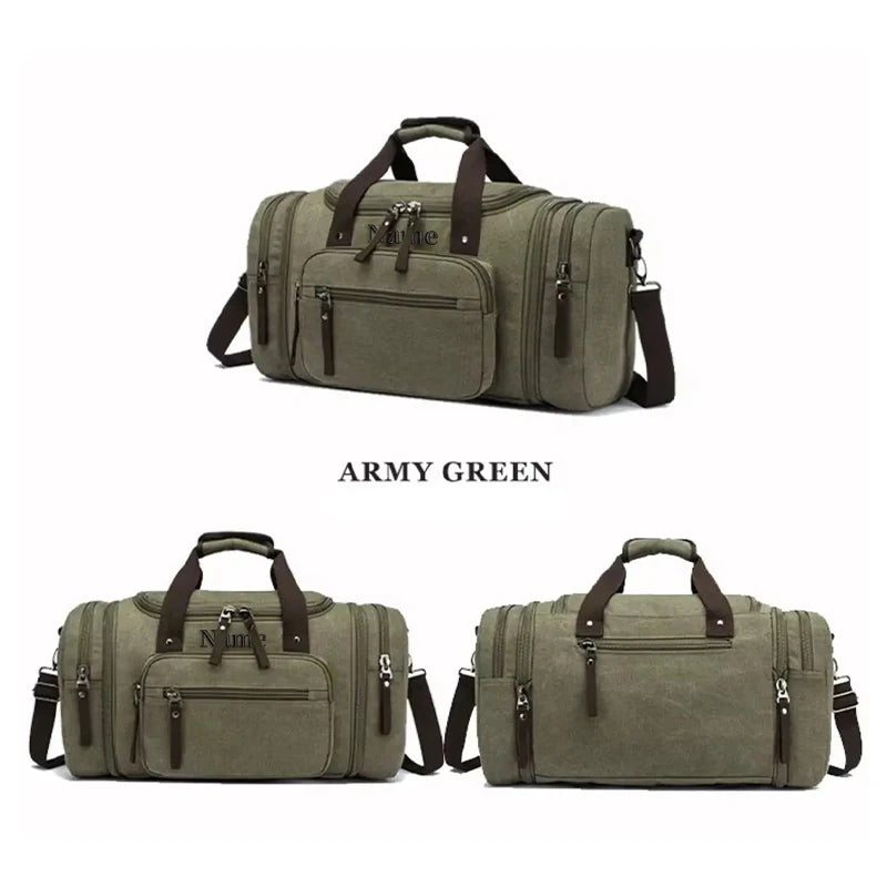 Personalized Custom  Canvas Duffle Bag Men's Monogrammed Overnight Weekender Expandable Gym Bag