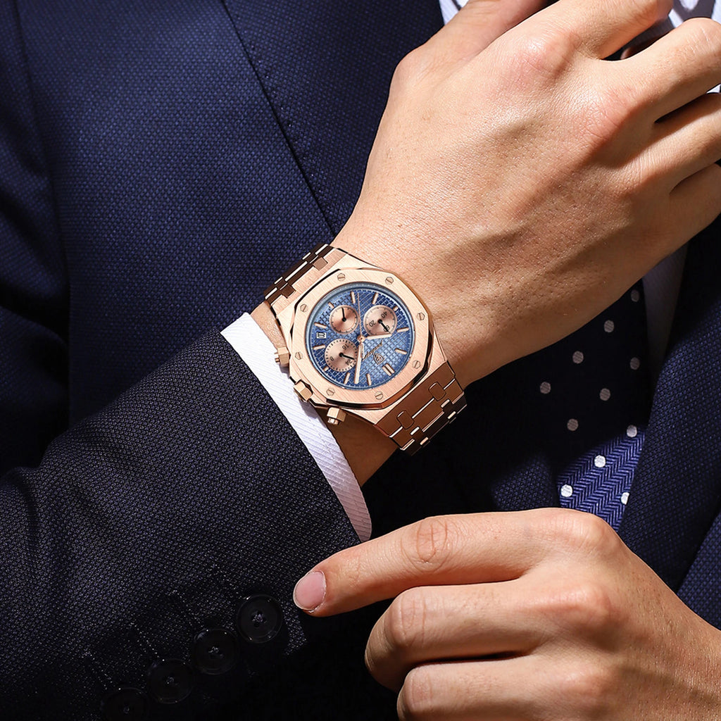 POEDAGAR Luxury Men's Watches Stainless Steel Date Chronograph Watch Waterproof Luminous Military Quartz Watche