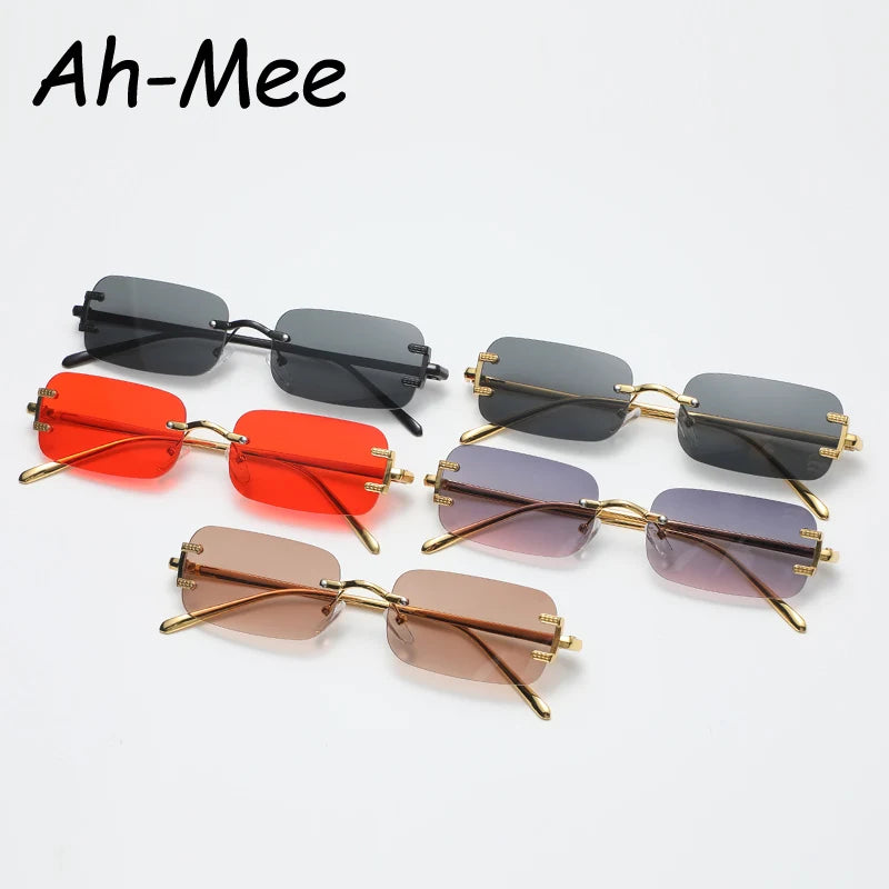 Protective Glasses New Rimless Rectangle Metal Frames Sunglasses Women Fashion