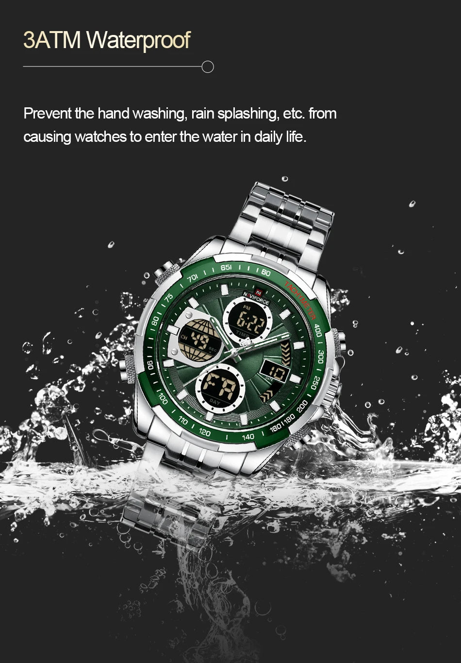 NAVIFORCE Mens Watches Stainless Steel Waterproof