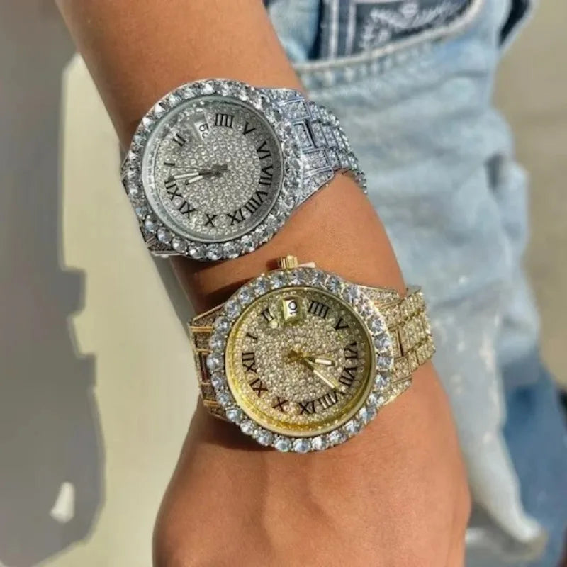 Luxury Shiny Diamond Watch for Women Men Gold Silver Quartz Watches Male CRhinestone Wristwatch Gifts