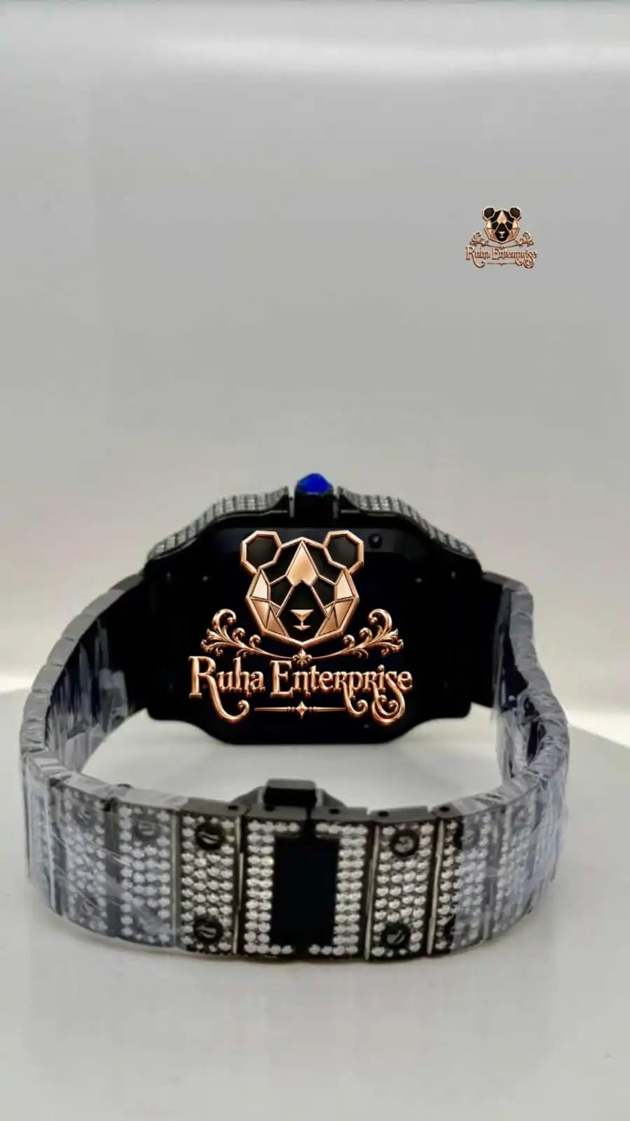 Luxury Square Stainless Steel Watch with Rhinestone Dial Analog Quartz Men's Bust Down Moissanite Watch