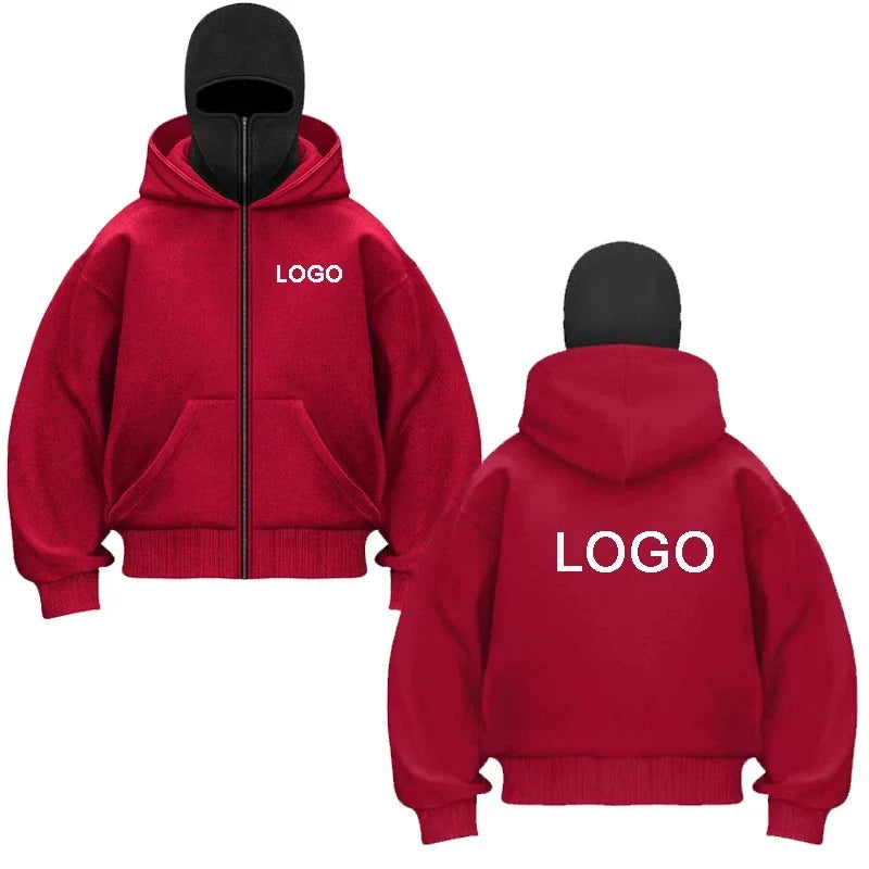 Street Fashion Double-hooded Zipper Hoodies  Printed Long Sleeve Zip Up Unisex’s  Mask Pullovers Jacket