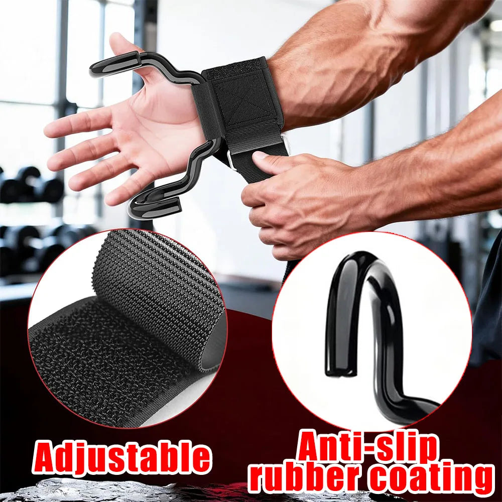 Widen Weight Lifting Hook Grips Wrist Wraps Non-slip Rubber Coating Gym Fitness Hook Weight Strap Pull-Ups Power Lifting Glove