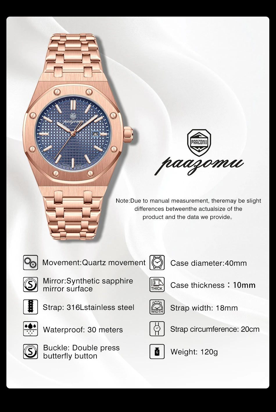 PAAZOMU Business Man Waterproof Watch stainless steel