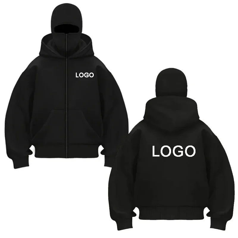 Street Fashion Double-hooded Zipper Hoodies  Printed Long Sleeve Zip Up Unisex’s  Mask Pullovers Jacket