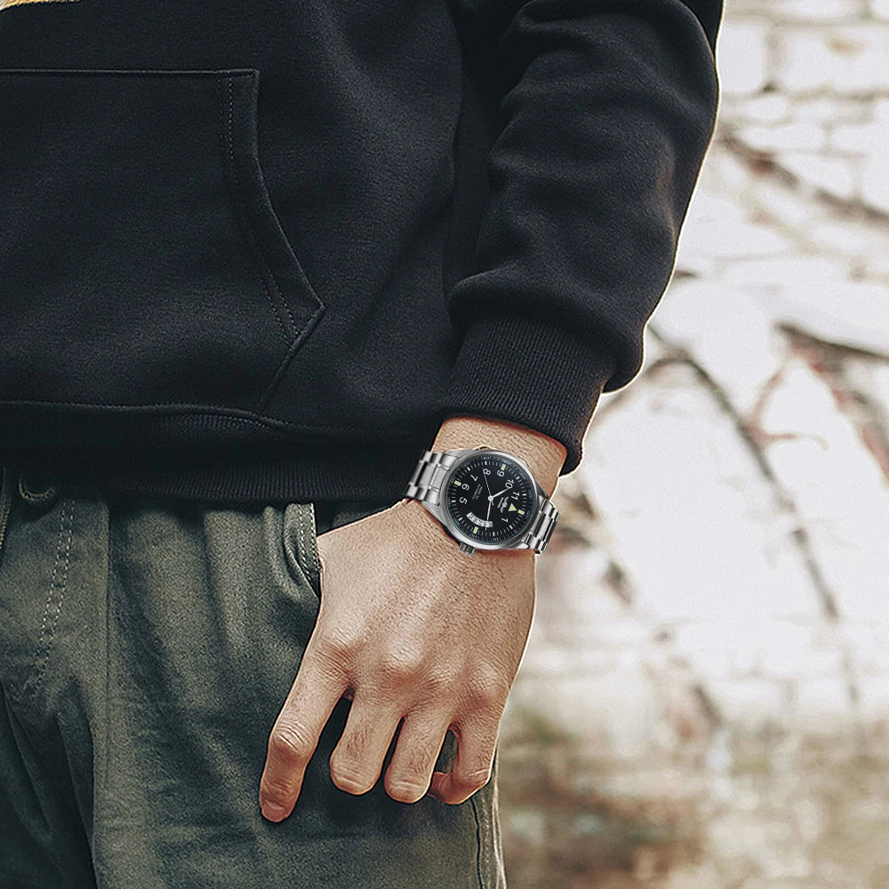 WINNER Business Automatic Watch for Men  Black Dial Fashion Leather Strap Luxury Brand Mechanical Watches