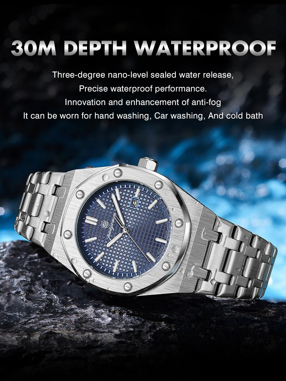 PAAZOMU Luxury  Man watch Sport Men Watches Waterproof Luminous Date Week Stainless Steel