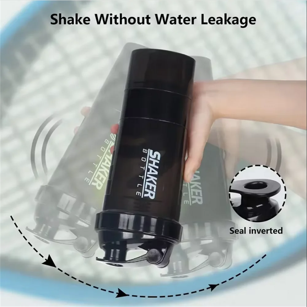 1pack Protein Shaker Bottle Portable 16oz Powder Shake Cup 3 Layers Shaker Protein Bottle Suitable For Sports Gym Fitness
