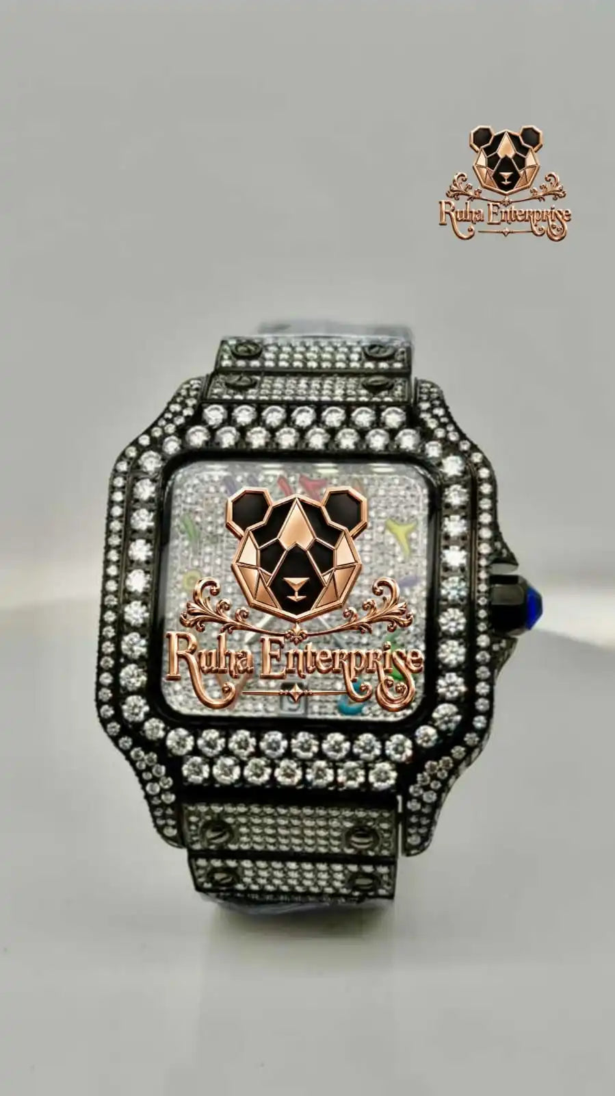 Luxury Square Stainless Steel Watch with Rhinestone Dial Analog Quartz Men's Bust Down Moissanite Watch