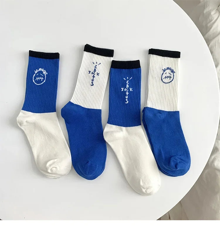 Blue White Lightning Mens Mid Calf Socks