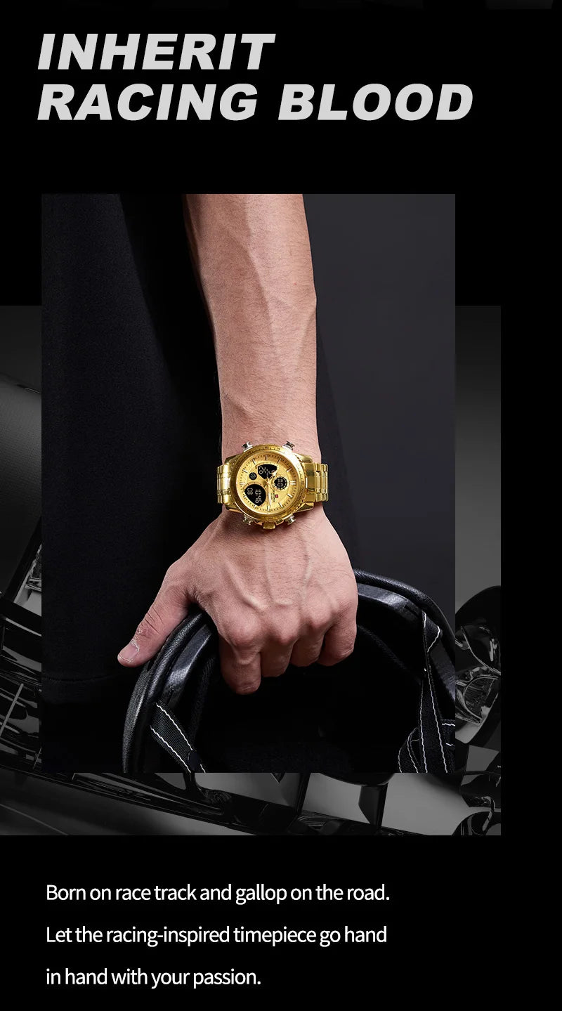 NAVIFORCE  Watch Men Stainless Steel Sport Male Clock Digital Quartz Army Waterproof Wristwatch