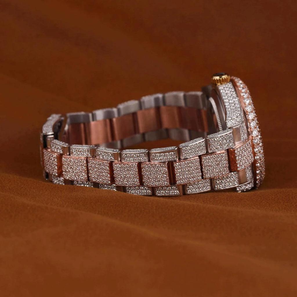 Men Hip Hop Iced Out Diamond Luxury Stainless Steel Butterfly Clasp