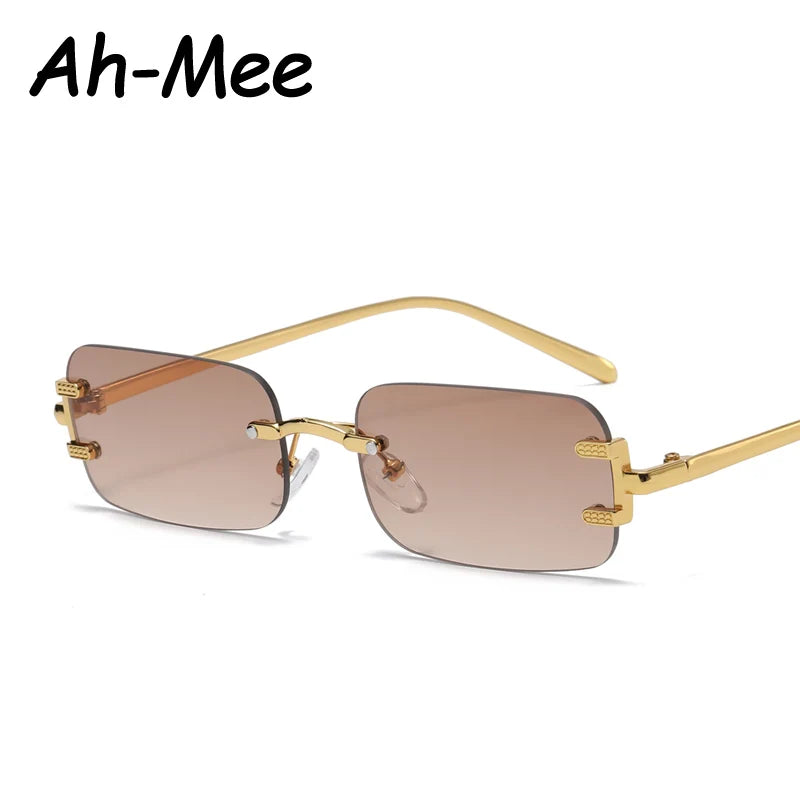 Protective Glasses New Rimless Rectangle Metal Frames Sunglasses Women Fashion