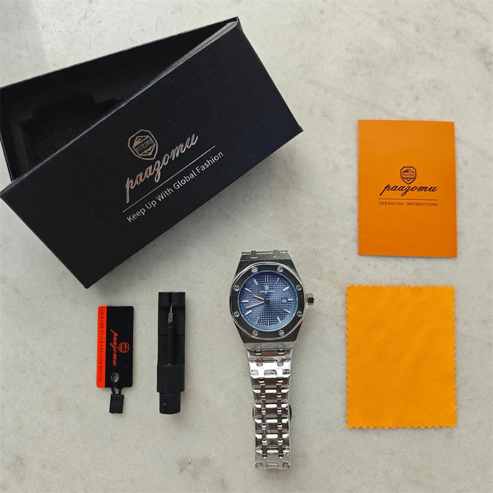PAAZOMU Business Man Waterproof Watch stainless steel