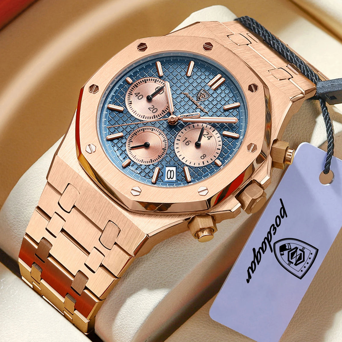 POEDAGAR Luxury Men's Watches Stainless Steel Date Chronograph Watch Waterproof Luminous Military Quartz Watche