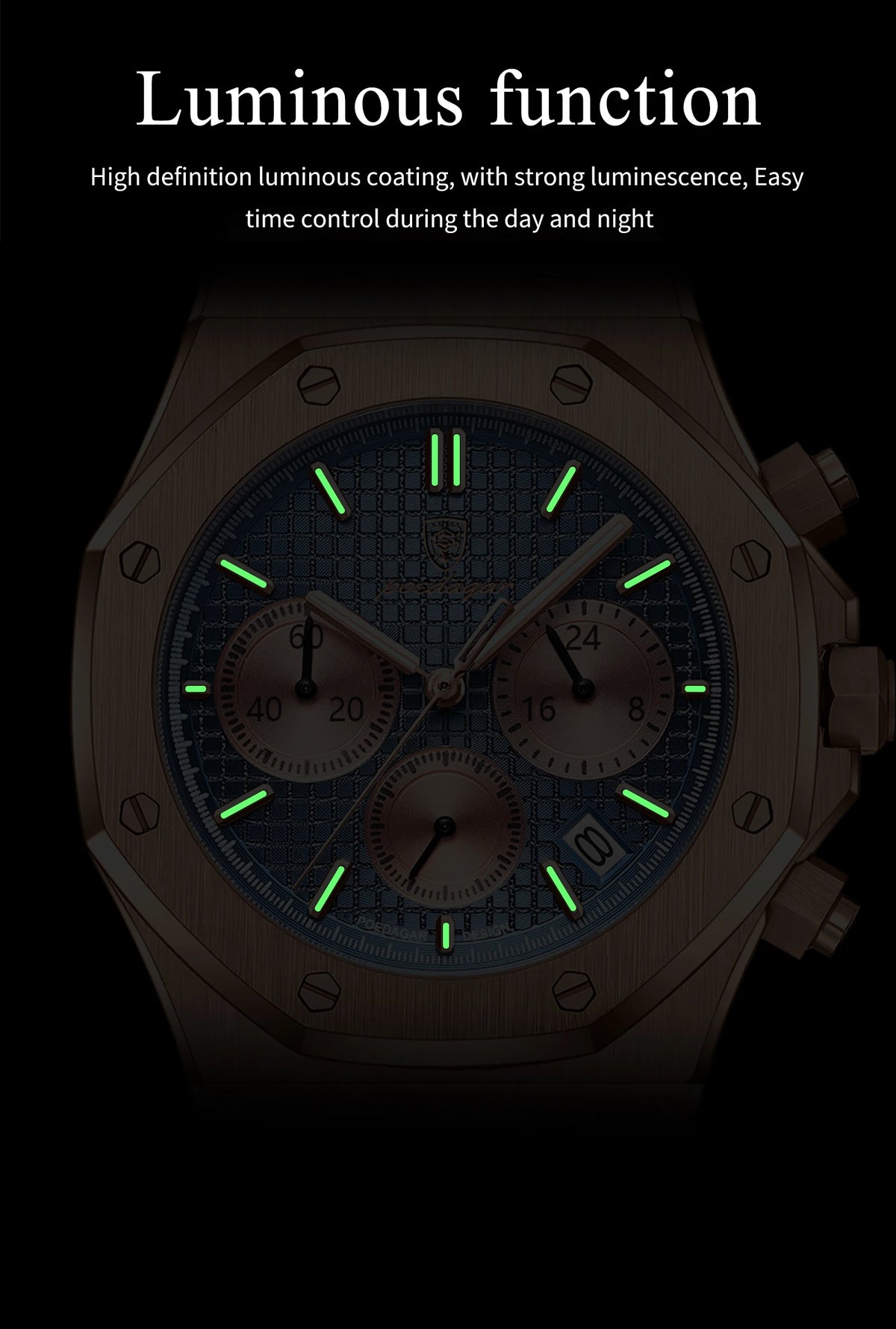 POEDAGAR Luxury Men's Watches Stainless Steel Date Chronograph Watch Waterproof Luminous Military Quartz Watche