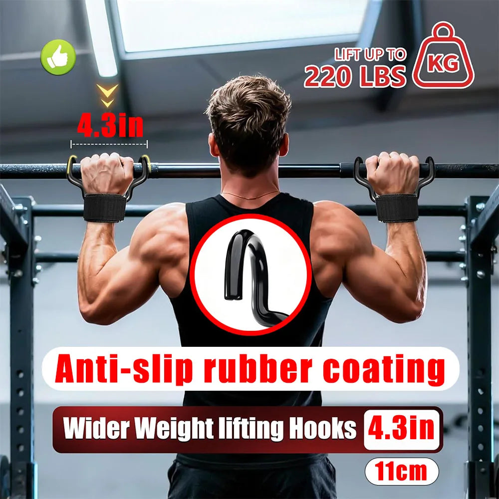 Widen Weight Lifting Hook Grips Wrist Wraps Non-slip Rubber Coating Gym Fitness Hook Weight Strap Pull-Ups Power Lifting Glove