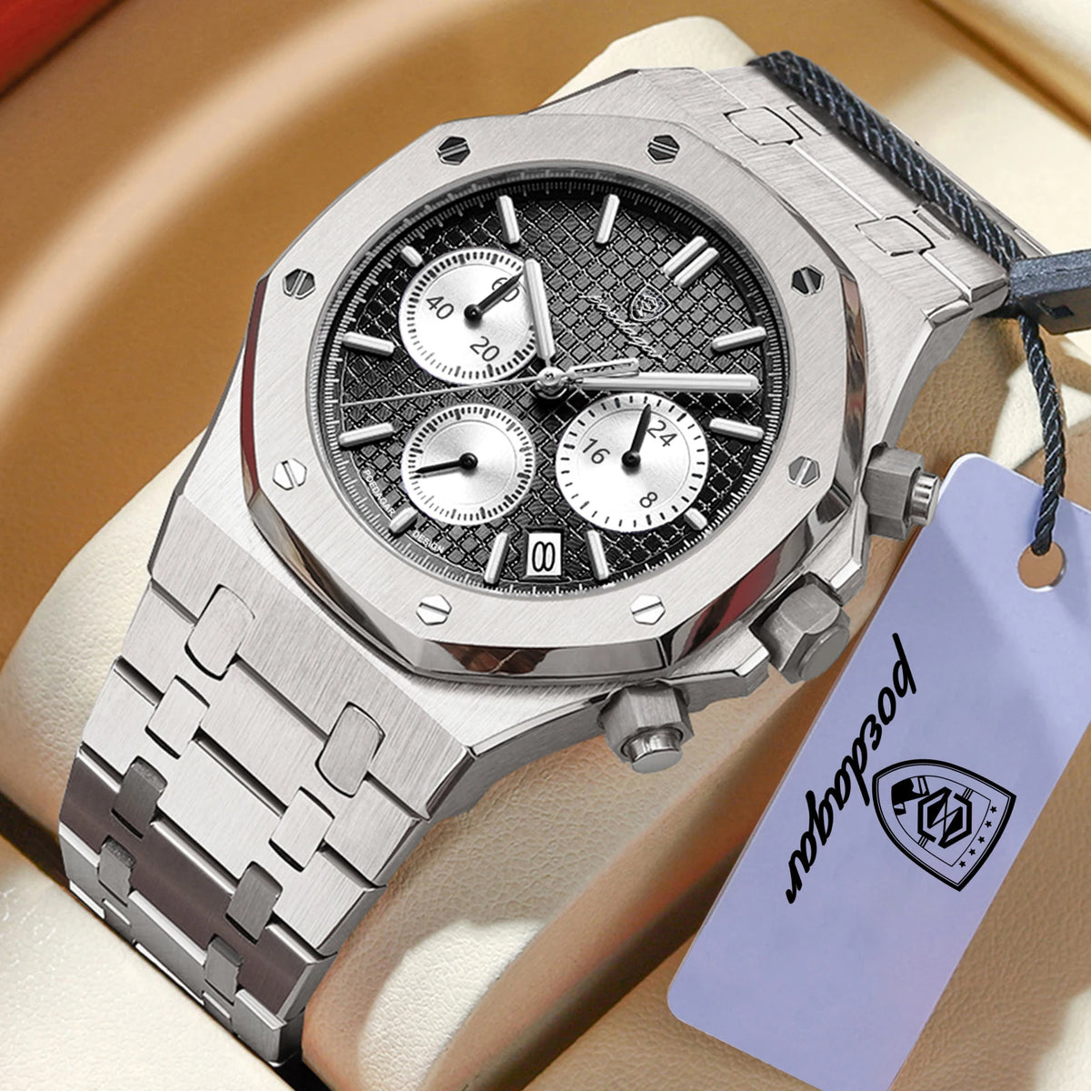 POEDAGAR Luxury Men's Watches Stainless Steel Date Chronograph Watch Waterproof Luminous Military Quartz Watche