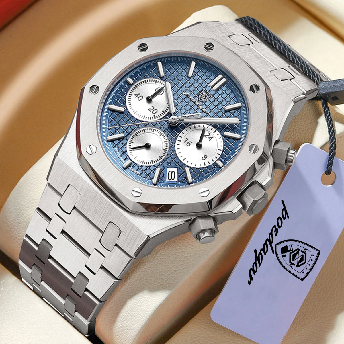POEDAGAR Luxury Men's Watches Stainless Steel Date Chronograph Watch Waterproof Luminous Military Quartz Watche