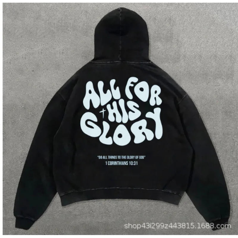 Outerwear Harajuku Fashion Retro Skull Print Hoodie Streetwear Hooded for Men's and Women's