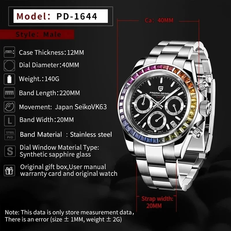 2026 PAGANI DESIGN New Rainbow Bezel Sport Watch Men Quartz
