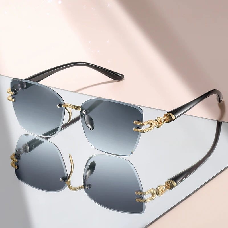Unisex Rimless Square Sunglasses – Black Lenses