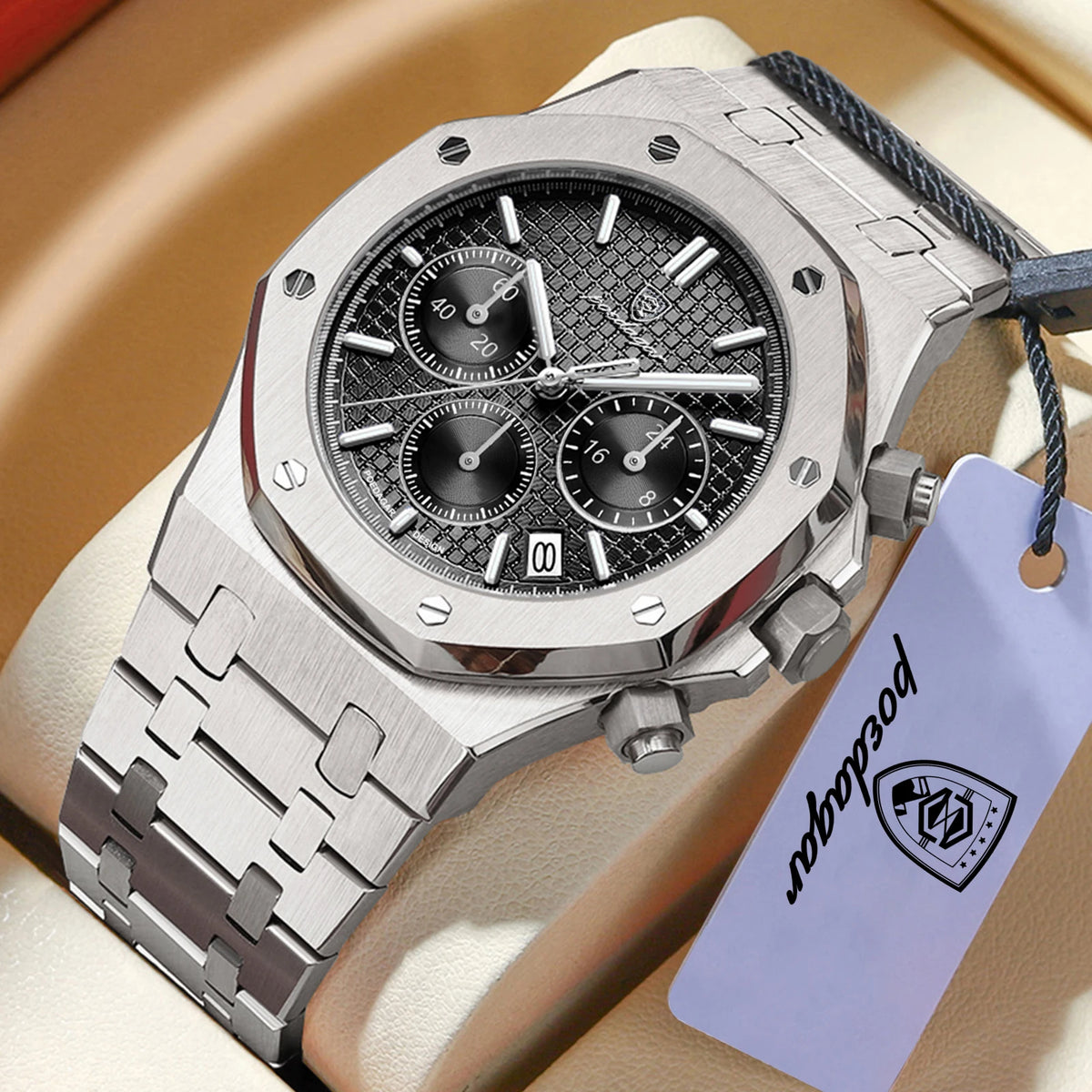 POEDAGAR Luxury Men's Watches Stainless Steel Date Chronograph Watch Waterproof Luminous Military Quartz Watche