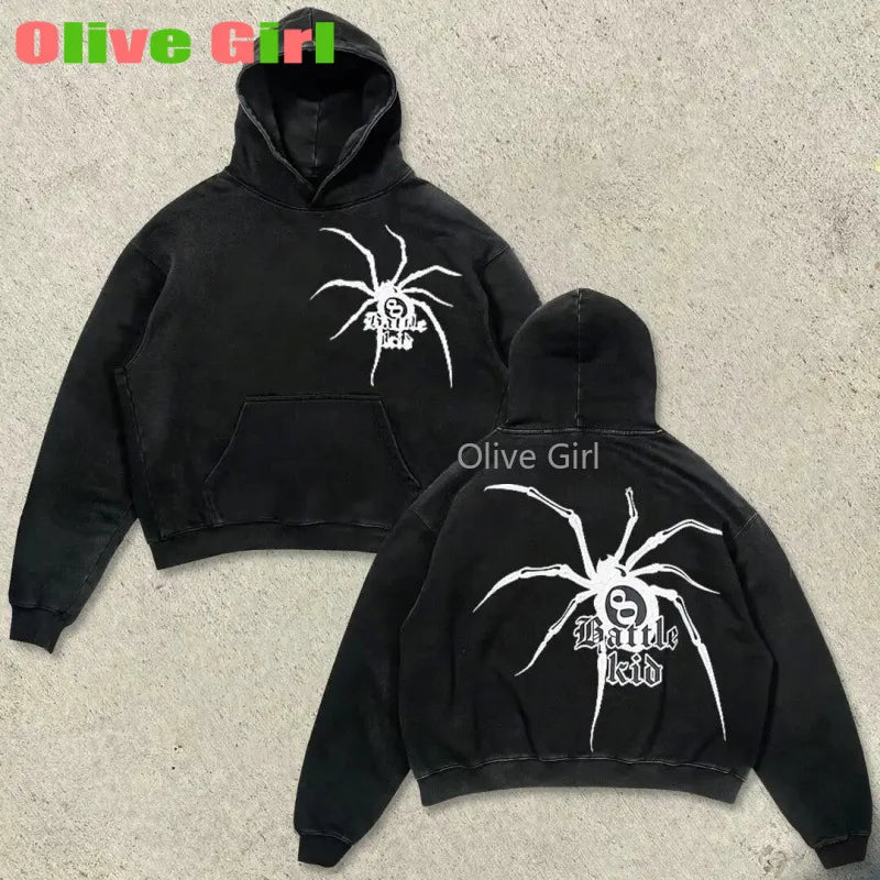 Outerwear Harajuku Fashion Retro Skull Print Hoodie Streetwear Hooded for Men's and Women's