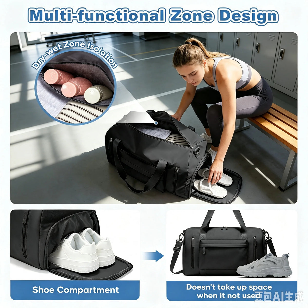 Men's Sports Fitness Bag Sports Travel Bag Water Resistant, Dry and Wet, Training Sports Bag for Gym, Portable Shoulder Pack