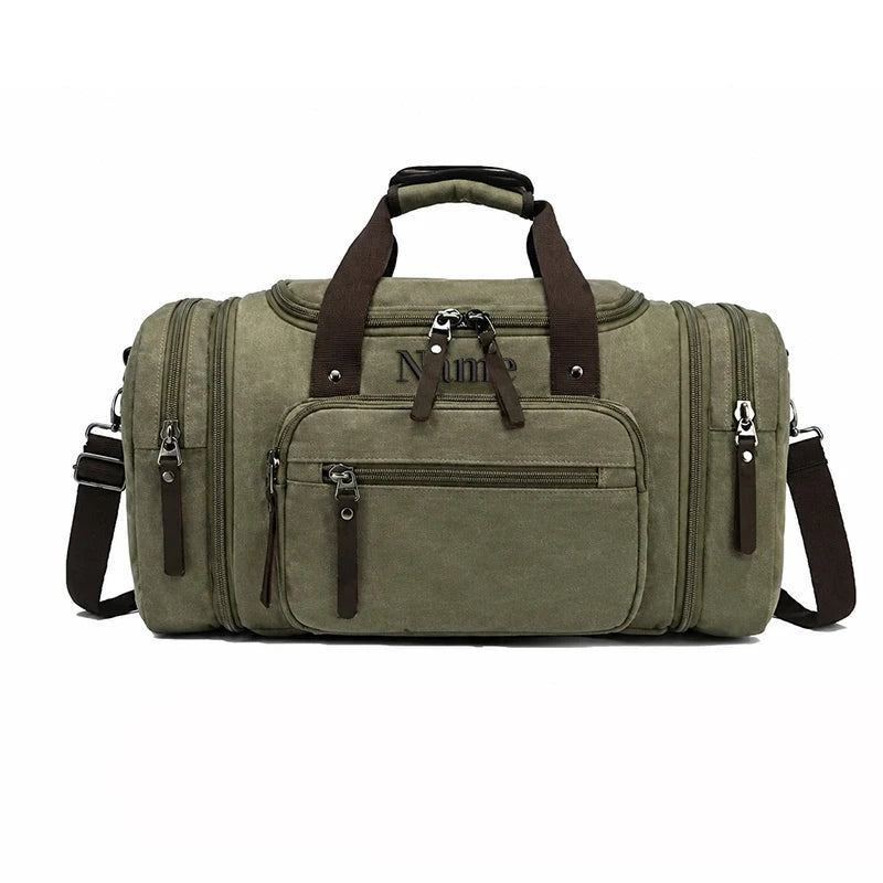 Personalized Custom  Canvas Duffle Bag Men's Monogrammed Overnight Weekender Expandable Gym Bag