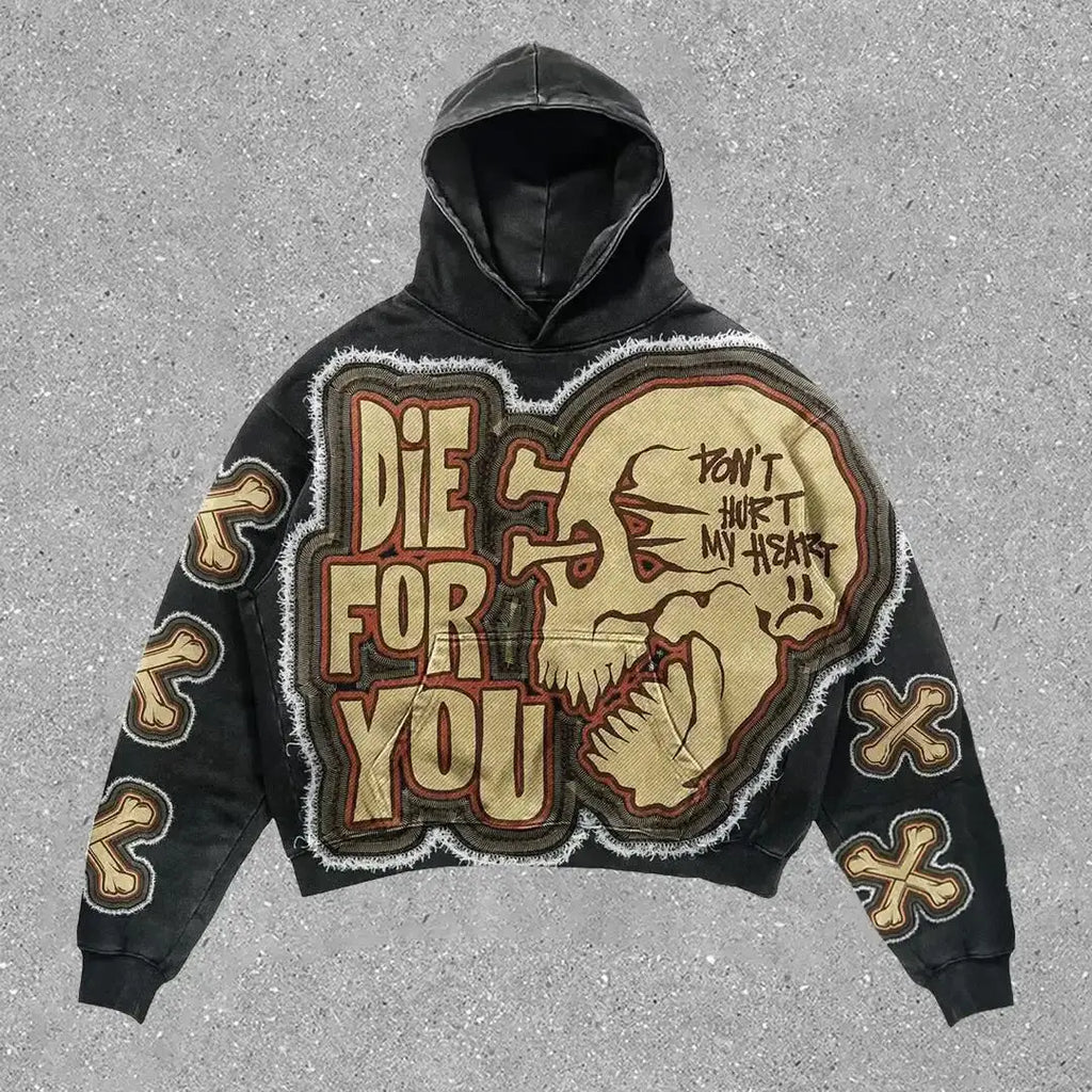 Outerwear Harajuku Fashion Retro Skull Print Hoodie Streetwear Hooded for Men's and Women's