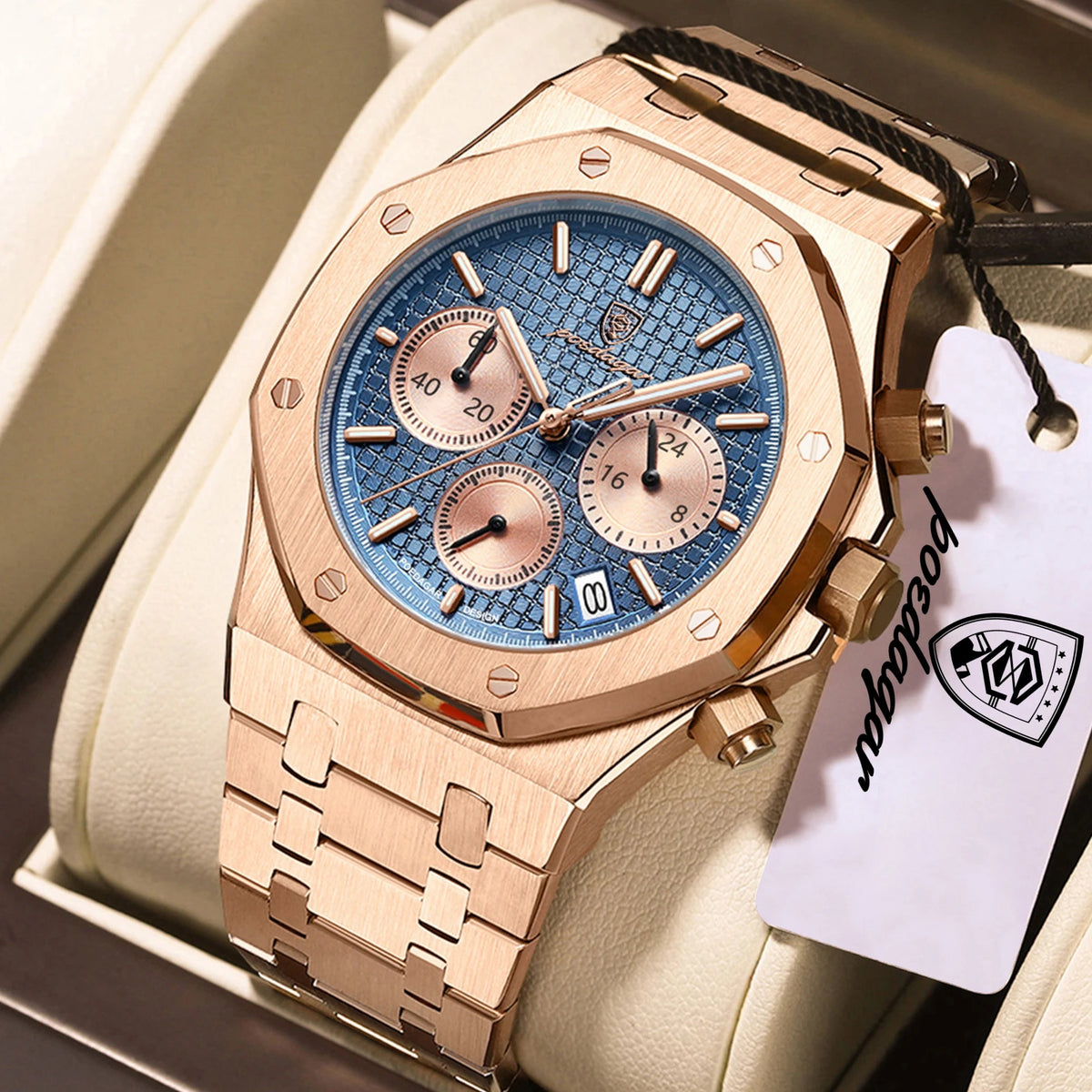 POEDAGAR Luxury Men's Watches Stainless Steel Date Chronograph Watch Waterproof Luminous Military Quartz Watche