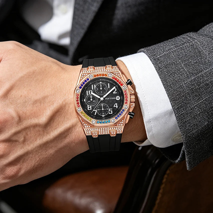 Men's Quartz Watch With Diamond Studded Dial