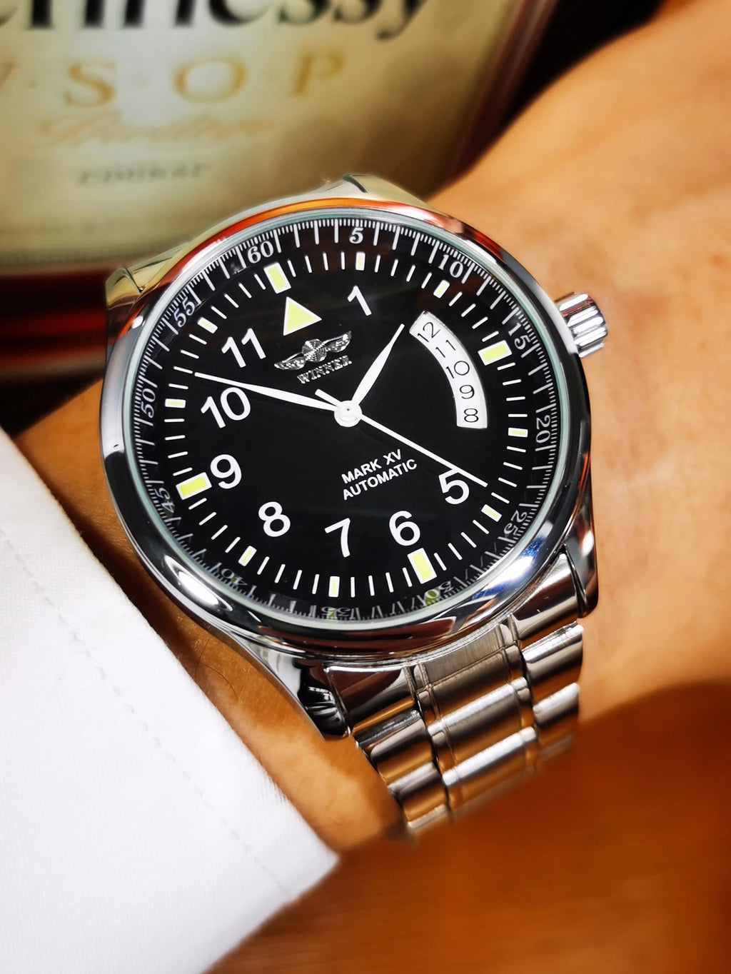 WINNER Business Automatic Watch for Men  Black Dial Fashion Leather Strap Luxury Brand Mechanical Watches
