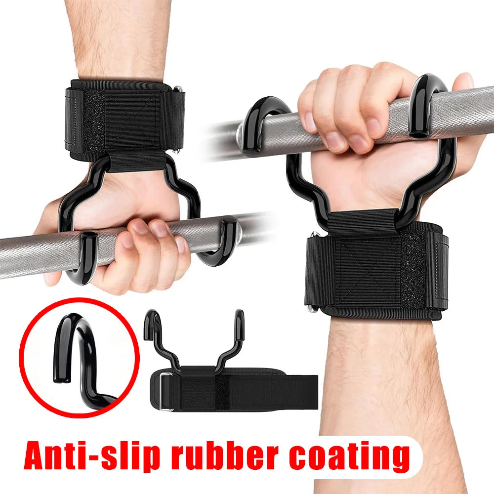 Widen Weight Lifting Hook Grips Wrist Wraps Non-slip Rubber Coating Gym Fitness Hook Weight Strap Pull-Ups Power Lifting Glove